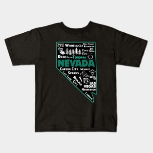 Tonopah Nevada Map Las Vegas Winnemucca Reno Elko Ely Carson City Boulder City Kids T-Shirt